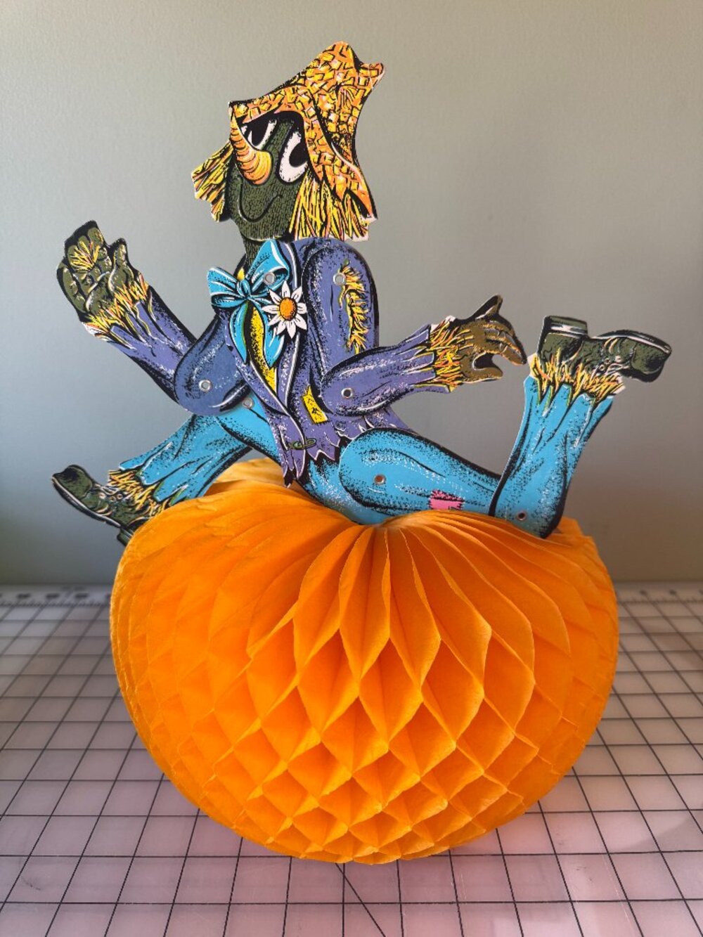 Vintage Beistle Scarecrow Honeycomb Tissue Paper Fall Halloween Decor